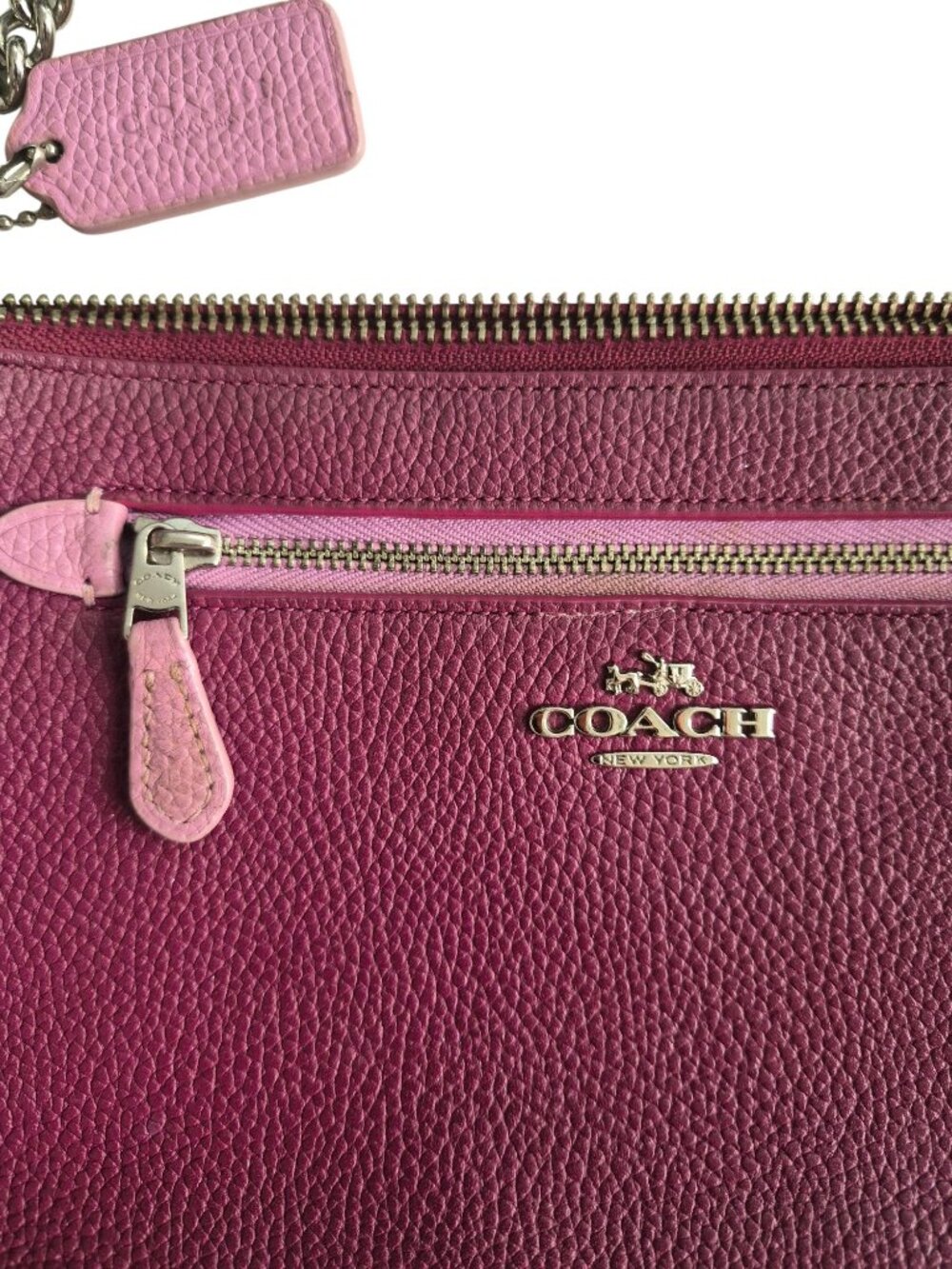 COACH Nolita Wristlet 24 in Purple Pink Colorblock Leather Purse Small Satchel - Picture 4 of 16